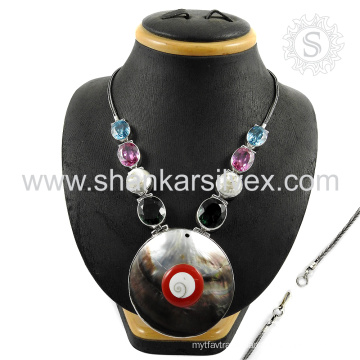 Bridal jewelry 925 sterling silver shell, galss gemstone necklaces wholesale jewellery